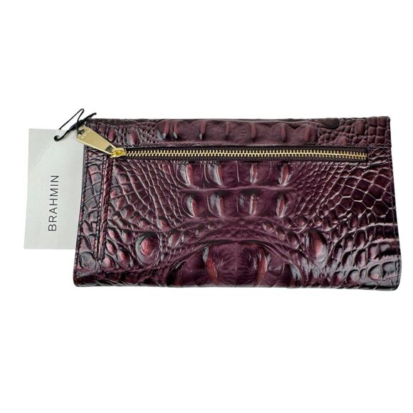 Brahmin Cordelia Trifold Wallet Checkbook in Fig Jam Croc Embossed Leather NEW - Picture 2 of 13